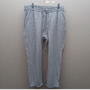 J. Crew Linen/Cotton Striped Drawstring Pinstripe Ankle Pants Black White SZ 12